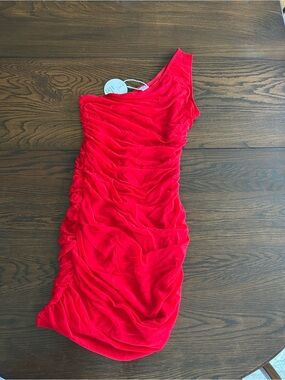 One-Shoulder Red Ruched Cocktail Dress